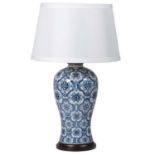 TABLE LAMPS, a pair, 73cm H x 43cm diam., Chinese export style blue and white, ceramic, with shades.