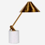 DESK LAMP, gilt metal and white marble base, 47cm H x 40cm W x 12cm D.