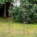 ARCHITECTURAL GARDEN ROSE ARBOUR, 220cm H x 120cm W x 40cm D, Regency style, aged metal.