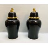 TEMPLE JARS, a pair, 82cm H x 39cm diam., glazed ceramic. (2)