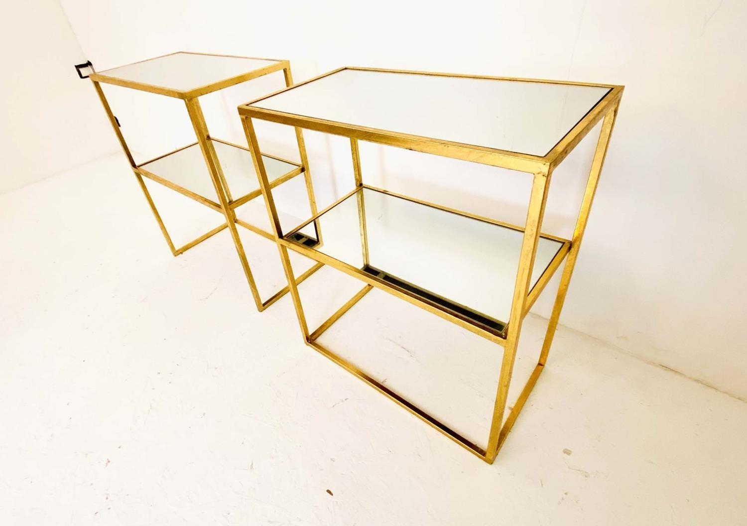 SIDE TABLES, a pair, 51cm x 28cm x 61cm, mirrored glass shelves, gilt metal frames. (2) - Image 3 of 4