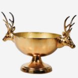 CHAMPAGNE BATH, 78cm H x 109cm W x 67cm D, stag head handles, pedestal base, gilt metal.