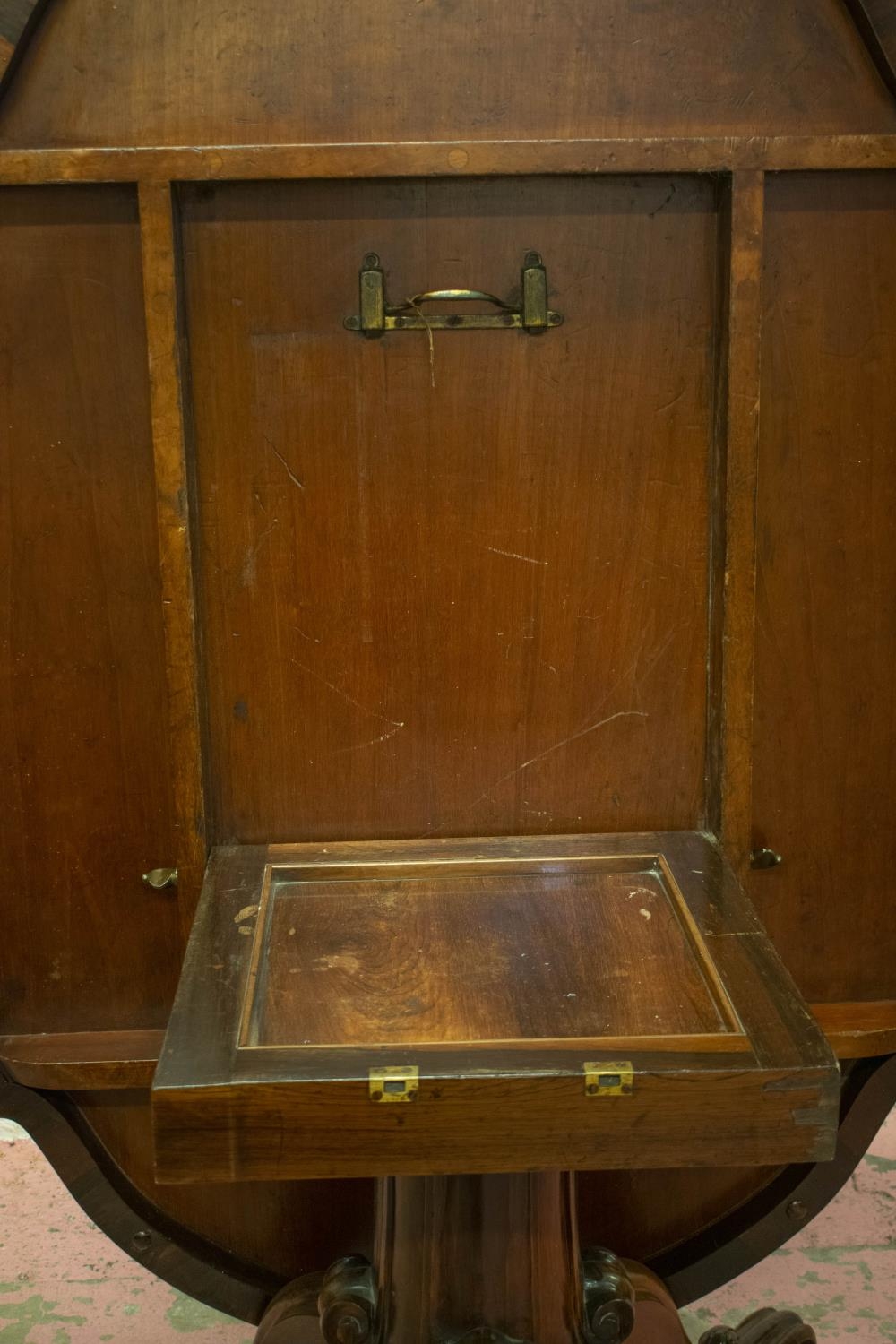 LOO TABLE, 75cm H x 153cm x 122cm, mid Victorian, rosewood with shaped tilting top, carved - Image 3 of 5