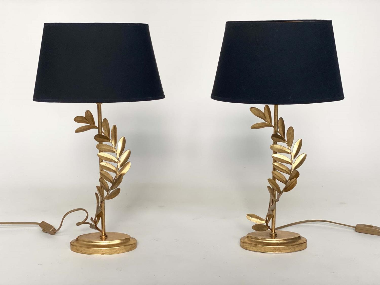 TABLE LAMPS, a pair, by Laura Ashley oval black shades and fern gilt metal supports, 54cm H. (2) - Image 2 of 5