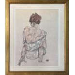 EGON SCHIELE (Austrian 1890-1918) 'Seated Woman', offset lithograph, 97cm x 71cm overall, framed and