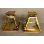 STORM LANTERNS, pair, 31cm H x 30cm W x 30cm D, 1960's French style, gilt metal. (2)