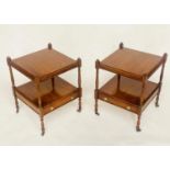 LAMP TABLES, a pair, George III design figured mahogany each with two tiers and drawer, 60cm x