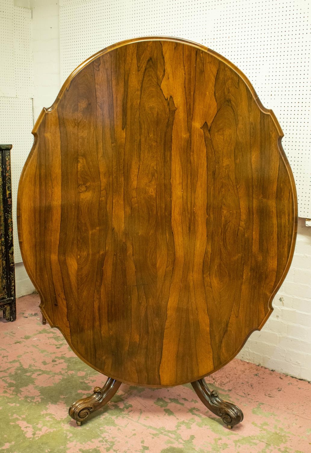 LOO TABLE, 75cm H x 153cm x 122cm, mid Victorian, rosewood with shaped tilting top, carved - Image 2 of 5