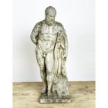 FARNESE HERCULES STATUE, after the antique by Glycon of Athens, reconstituted stone, 60cm H.