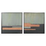 CONTEMPORARY SCHOOL, untitled diptych, acrylic on canvas, framed, 100cm H x 100cm W.