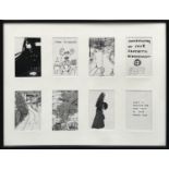 AFTER DAVID SHRIGLEY, a set of six lithographs framed as one, 100cm x 77cm, glazed. (6)