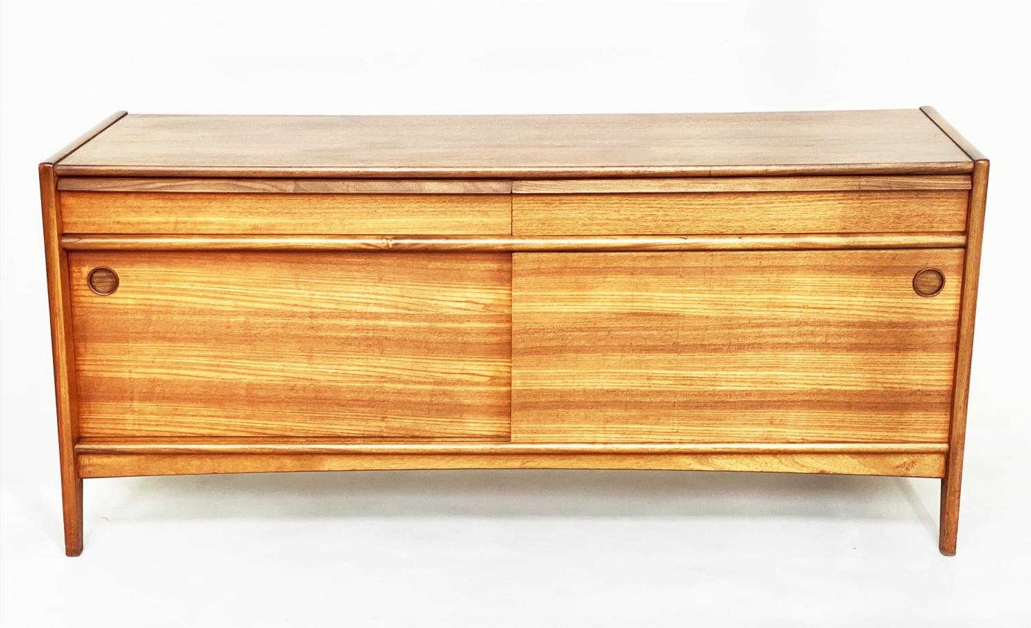 SIDEBOARD, 1960s Danish teak with two drawers and two sliding doors, 160cm W x 47cm D x 74cm H.