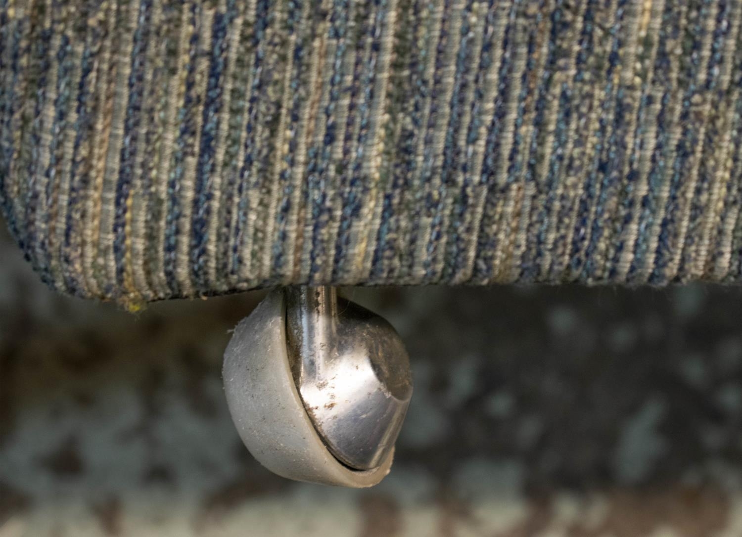 ARMCHAIR, 81cm H x 71cm, mid 20th century in blue leaf patterned and ribbed upholstery on castors. - Image 4 of 4