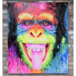 CONTEMPORARY SCHOOL, Portrait of a chimpanzee, acrylic on canvas, 120cm x 100cm.