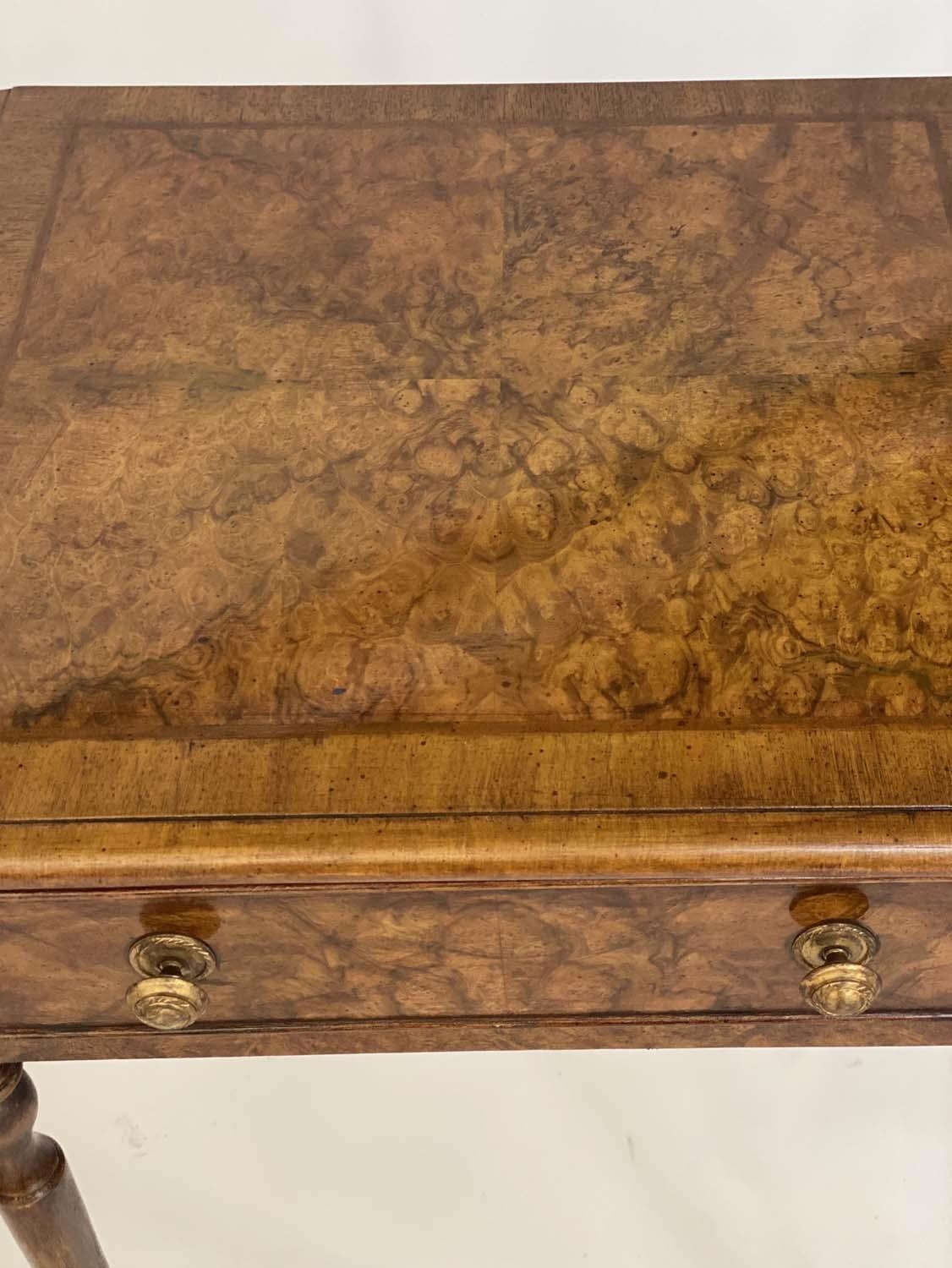 LAMP TABLES, a pair, George III design burr walnut and crossbanded each with frieze drawer and - Image 2 of 5