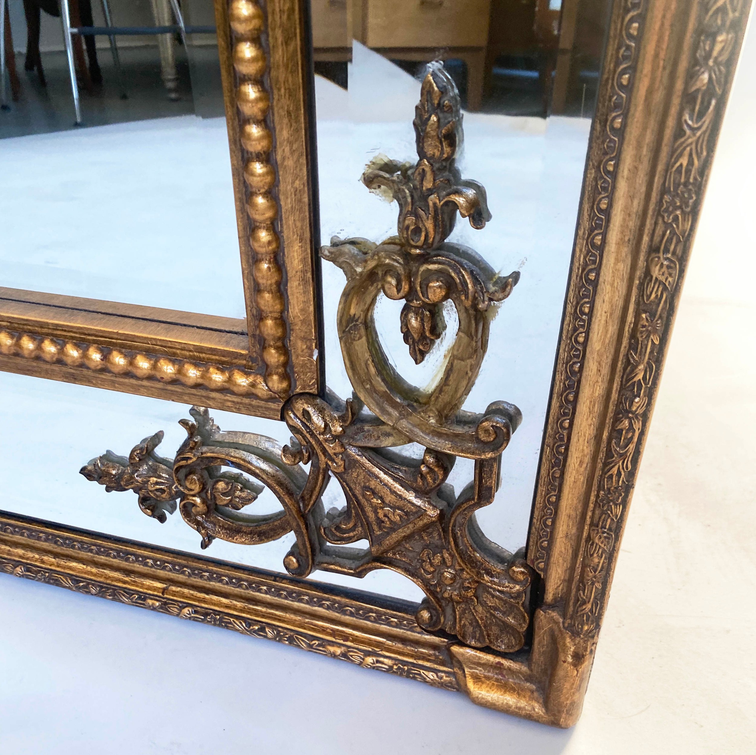 WALL MIRROR, giltwood and gesso with bevelled and marginal plates and beaded frame, 183cm H x 92cm. - Image 3 of 5