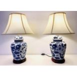 TABLE LAMPS, a pair, 60cm H x 39cm diam., Chinese blue and white export style, ceramic with