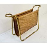 READING RACK, 39cm high, 64cm wide, 20cm deep, 1960's French style in rattan and gilt metal frame.