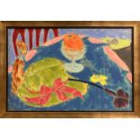 URIEL EEKHOFF (1923-2014) 'Still Life with Idol', oil on board 51cm x 76cm, signed framed,