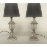 TABLE LAMPS, a pair, cut glass, vase form with silvered mounts, 49cm H. (2)