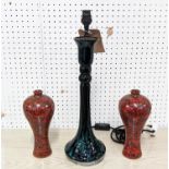 GLASS TABLE LAMP AND TWO CERAMIC VASES, contemporary, 48cm at tallest. (3)