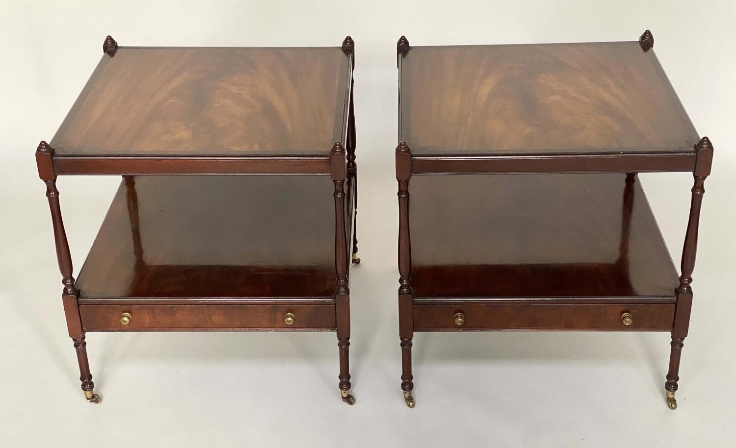 LAMP TABLES, a pair, George III design flame mahogany each with two tiers and a drawer, 56cm x - Image 2 of 5