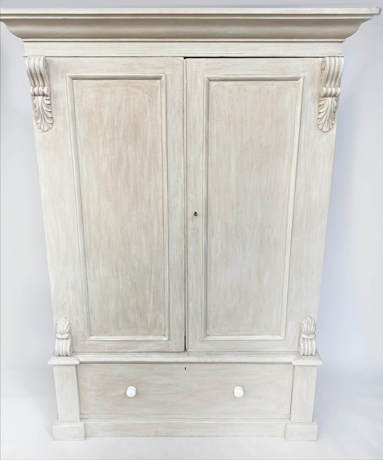 WARDROBE, 19th century, traditionally grey painted, with two doors enclosing hanging space above a - Image 10 of 11