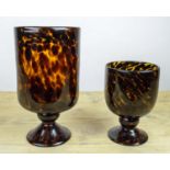 TORTOISESHELL GLASS VASES, two, largest, 27cm H. (2)