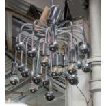 CEILING LIGHT, chrome, 1970s Italian style on a single stem, 96cm H x 38cm diam.