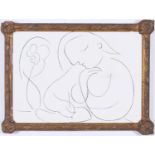 AFTER PABLO PICASSO, Reclining woman on cotton, vintage French frame, 46cm x 66cm.