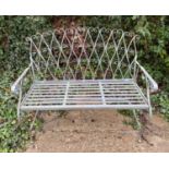 GARDEN BENCH, 115cm long, scrolled framework design, verdigris finish.