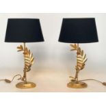 TABLE LAMPS, a pair, by Laura Ashley oval black shades and fern gilt metal supports, 54cm H. (2)