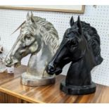 CONTEMPORARY SCHOOL SCULPTURAL HORSE HEADS, 45cm H, collection of two, differing finishes. (2)