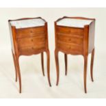 BEDSIDE/LAMP TABLES, a pair, French Louis XV style walnut each with three drawers, 34cm x 26cm x