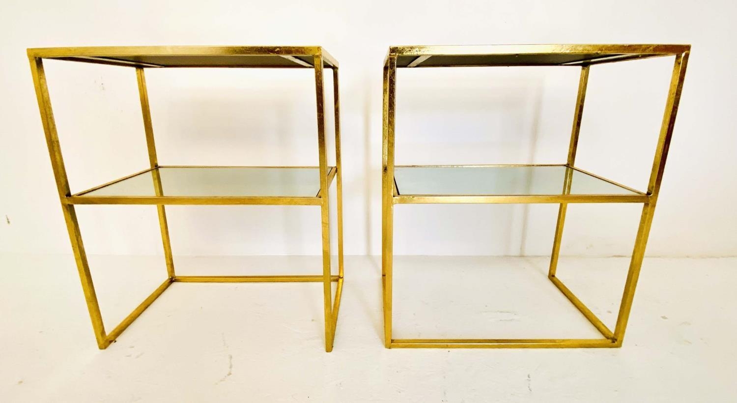SIDE TABLES, a pair, 51cm x 28cm x 61cm, mirrored glass shelves, gilt metal frames. (2) - Image 2 of 4