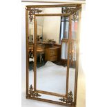 WALL MIRROR, giltwood and gesso with bevelled and marginal plates and beaded frame, 183cm H x 92cm.