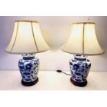 TABLE LAMPS, pair, 60cm H x 40cm diam., Chinese export style blue and white ceramic, neutral