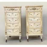 CHESTS, a pair, mid 19th century English painted and hand painted swag/ribbon decoration with six