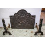 FIREBACK, 77cm H x 94cm W, Elizabeth I, second half 16th century cast iron and a pair of andirons,