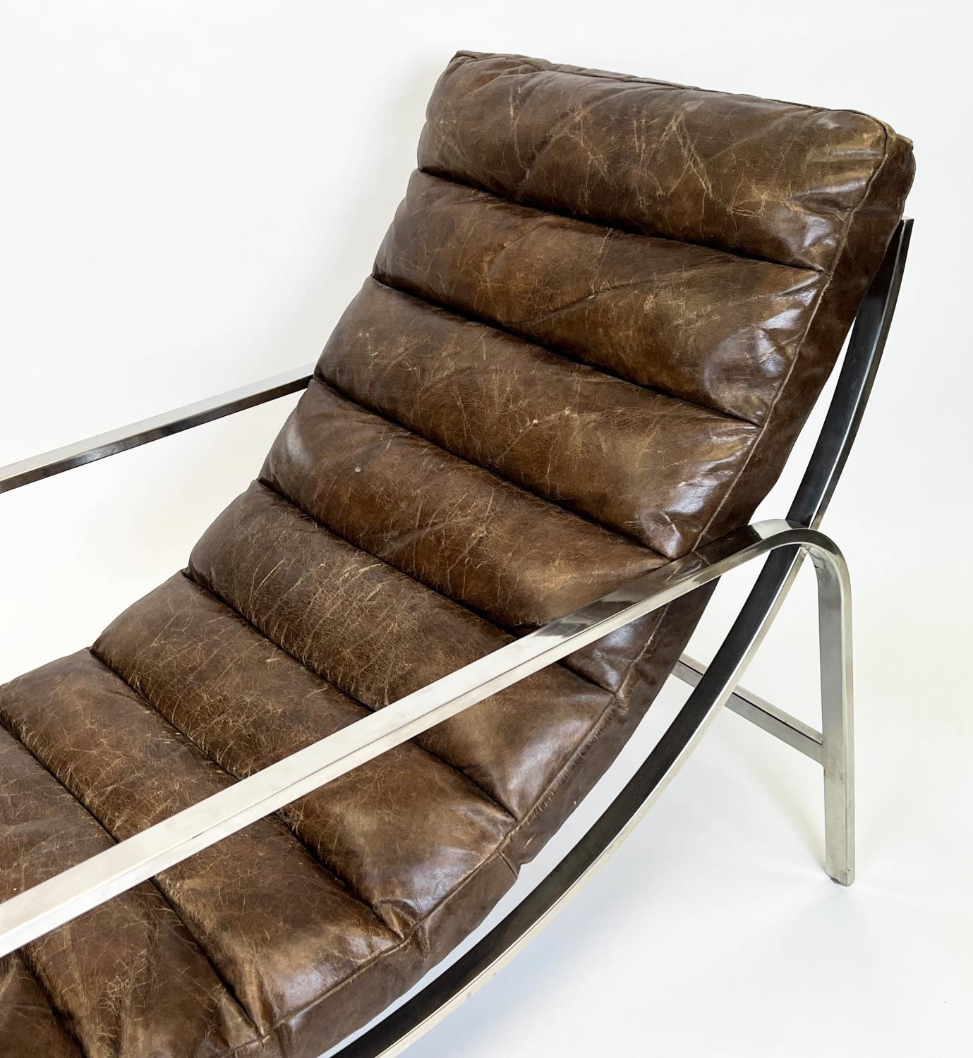 HALO SCOTT ARMCHAIR, ribbed brown leather with a stainless steel frame, 84cm H x 110cm x 63cm. - Image 3 of 4
