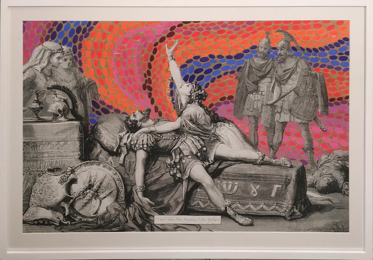 LADY LIZA CAMPBELL (1959) 'I can't take him anywhere', ink gouache and acrylic on engraving, 76cm