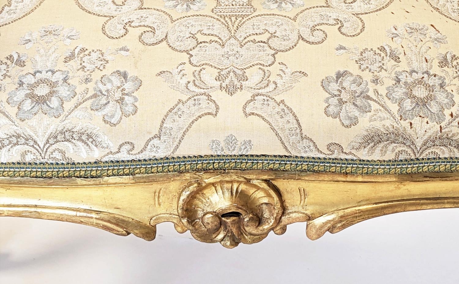 WINDOW SEATS, 66cm H x 80cm W x 48cm D, a pair, Louis XV style giltwood, with patterned - Image 3 of 7