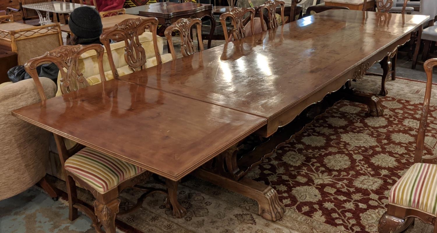 DRAW-LEAF TABLE, 372cm L extended x 81cm H x 105cm D 20th century Continental walnut on ornate - Image 5 of 7