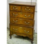 CHEST, 100cm H x 64cm W x 43cm D, Georgian style walnut and burr walnut with five drawers.