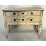 VENETIAN COMMODE, 18th century, grey painted with gesso raised painted floral decoration, with two