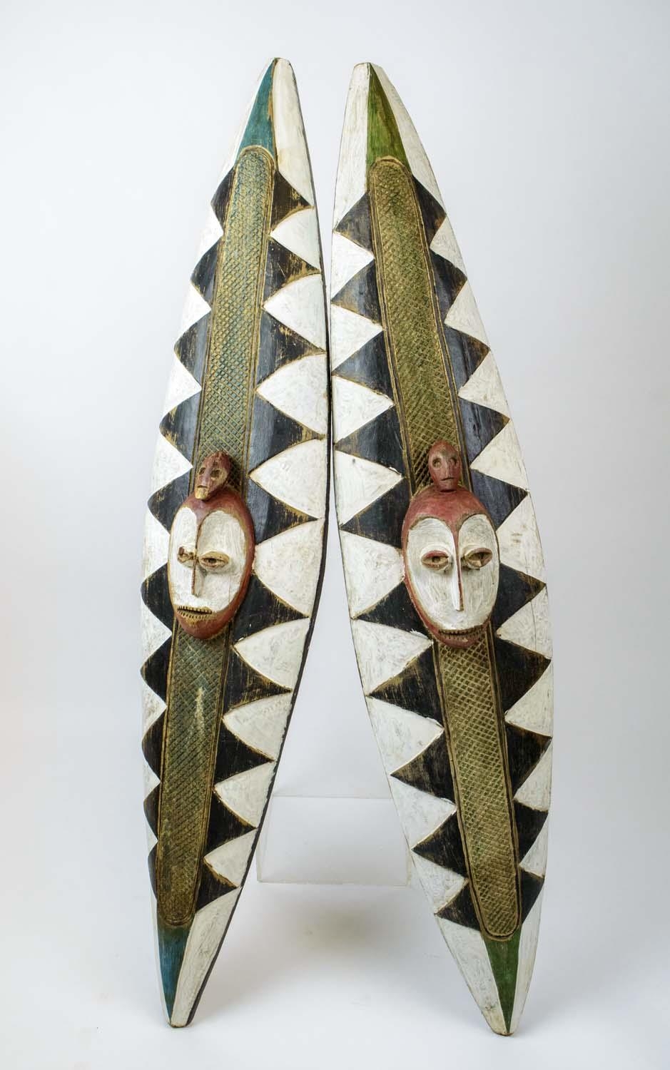 LEGA SHIELD, a pair, D.R. Congo. 135cm x 30cm. (2)