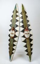 LEGA SHIELD, a pair, D.R. Congo. 135cm x 30cm. (2)