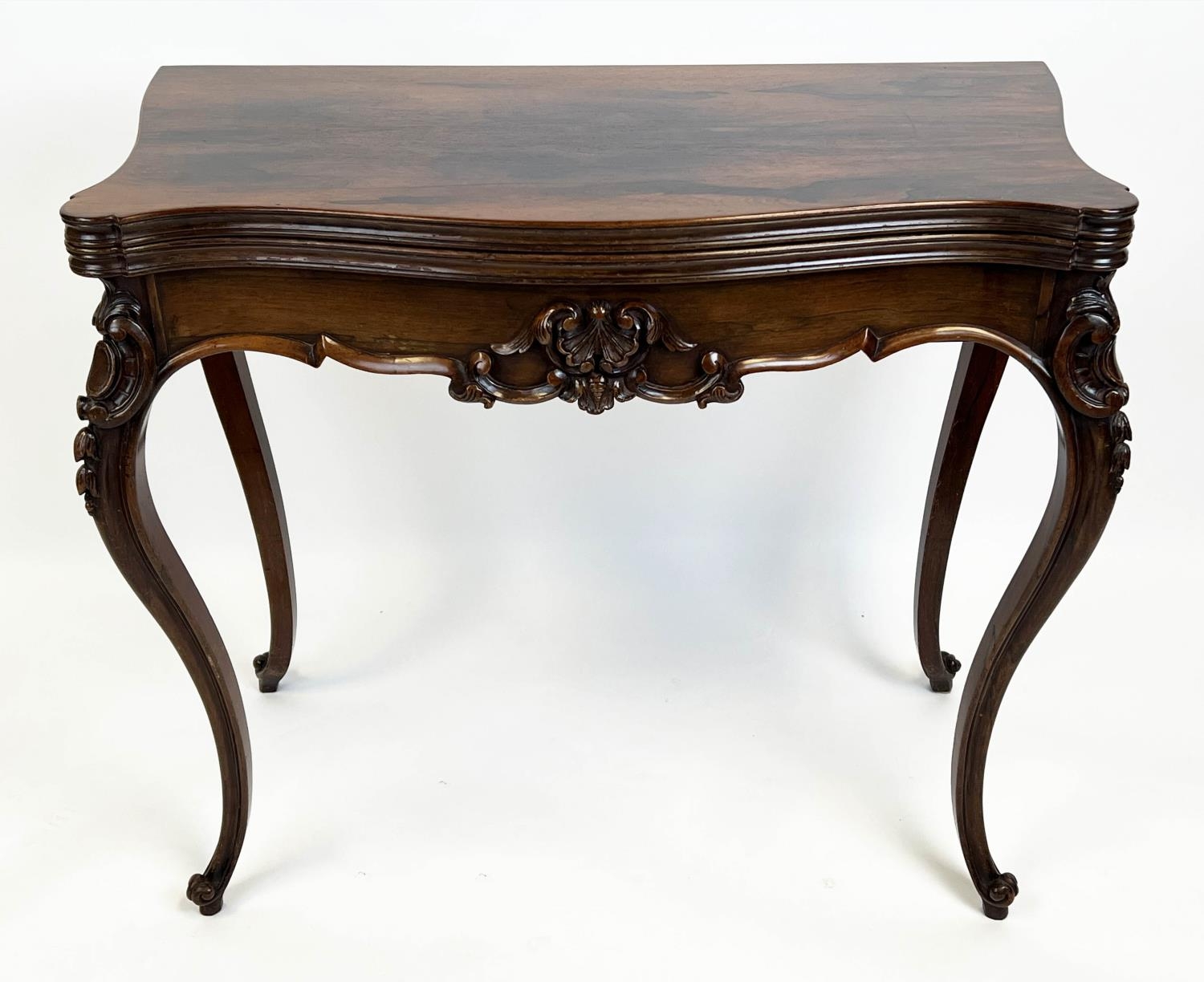 SERPENTINE CARD TABLE, 76cm H x 88cm x 45cm, 86cm open, Napoleon III rosewood with green baize top