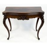 SERPENTINE CARD TABLE, 76cm H x 88cm x 45cm, 86cm open, Napoleon III rosewood with green baize top