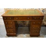 PEDESTAL DESK, 72cm H x 107cm x 60cm, Victorian mahogany with green leather top above nine drawers